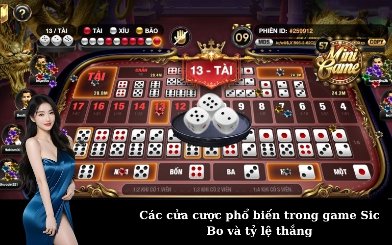 Các cửa cược phổ biến trong game Sic Bo và tỷ lệ thắng